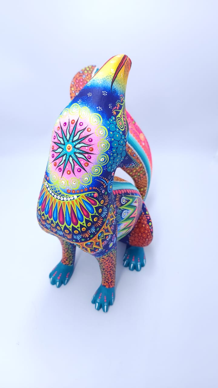 Coyote Great Mexican Oaxacan Wood Carving Tona alebrije  By Cesar Melchor pp6567