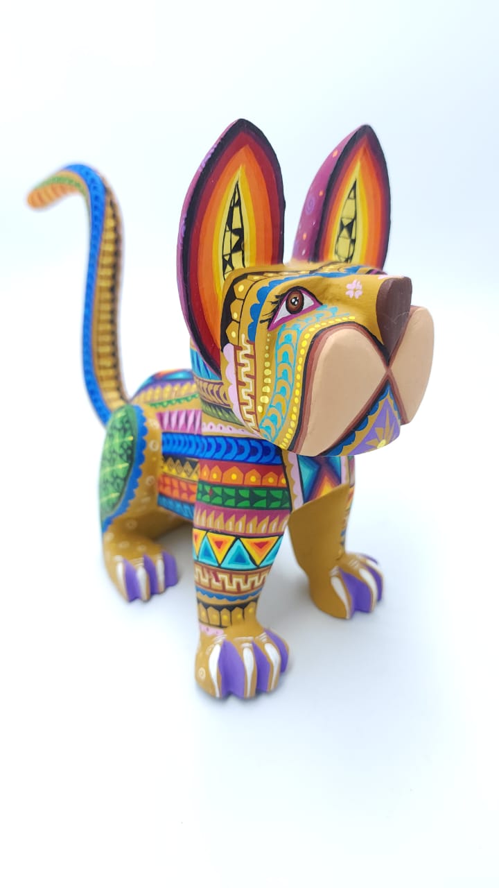 Mexican Oaxacan Wood Carving dog By Ivan Fuentes  PP6614