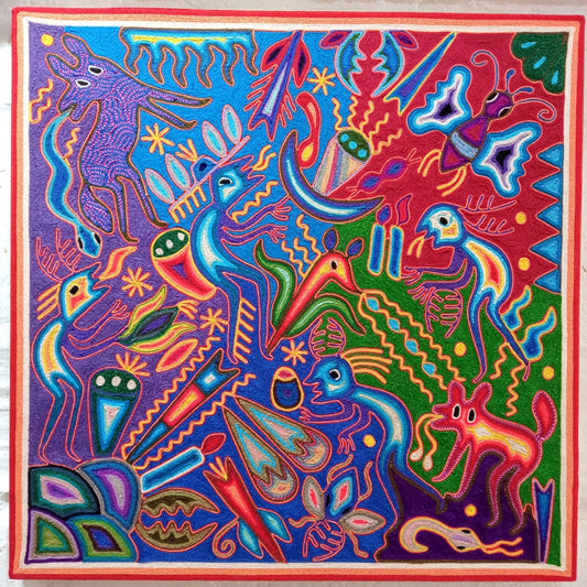 Huichol Yarn Painting Mexican Folk Art by Laura Benitez Rivera PP6705