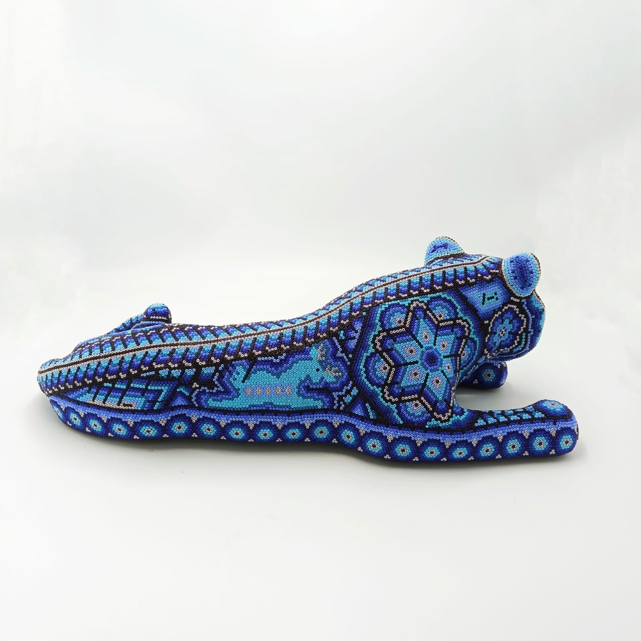 Mexican Folk Art Jaguar Paper Mache Form With  Glass Beads Glued Pemanently With Expoxy Glue  By Octaviano Lopez PP6715