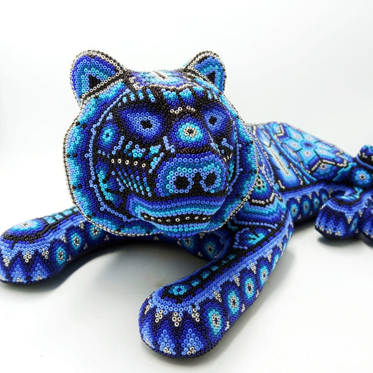 Jaguar Paper Mache With Glass Beads Glued Pemanently With Expoxy Glue By Octaviano Villa Lopez PP6715 Oaxaca