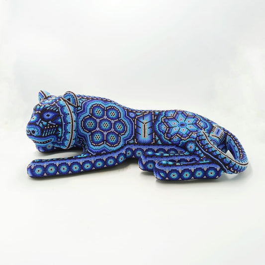 Mexican Folk Art Jaguar Paper Mache Form With  Glass Beads Glued Pemanently With Expoxy Glue  By Octaviano Lopez PP6715