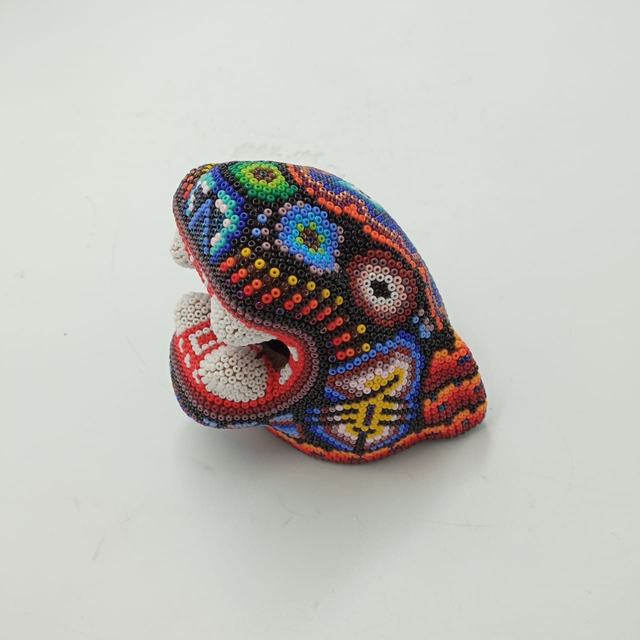 Fabulous Mexican Huichol Hand Beaded Jaguar Head By Octaviano Lopez PP6728