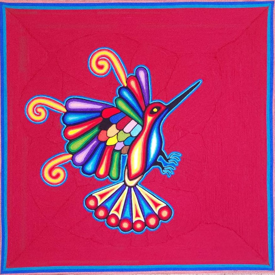 Huichol Yarn Painting Mexican Folk Art by Hilaria Chavez Carrillo PP6846