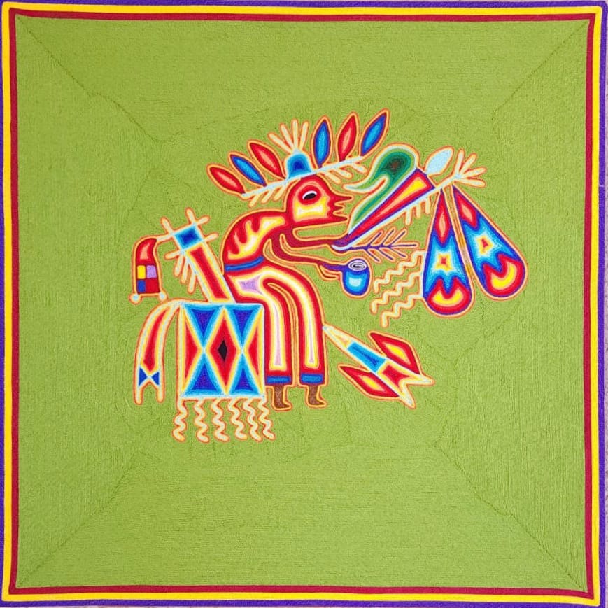 Huichol Yarn Painting Mexican Folk Art by Hilaria Chavez Carrillo PP6843