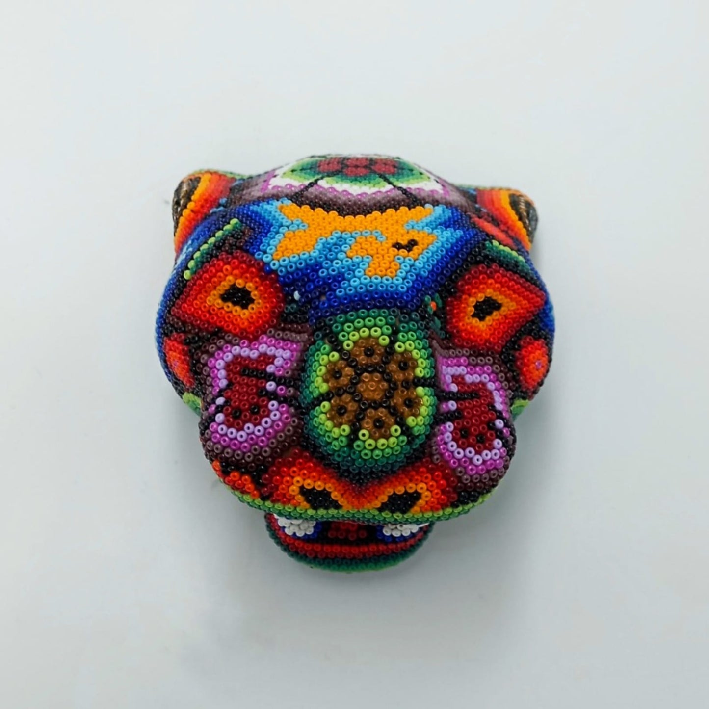 Mexican Huichol Hand Beaded Jaguar Head By Honorio Villa PP6862