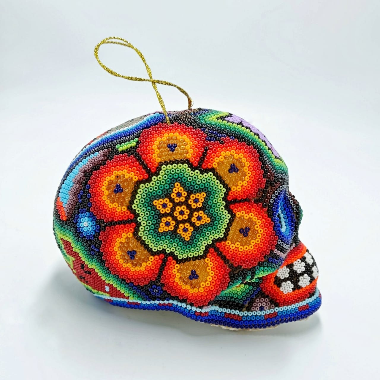 Stunning Huichol Hand Beaded Skull Sphere By Honorio Villa Lopez PP6873