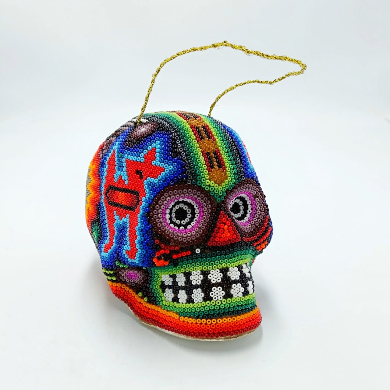 Stunning Huichol Hand Beaded Skull Sphere By Honorio Villa Lopez PP6872