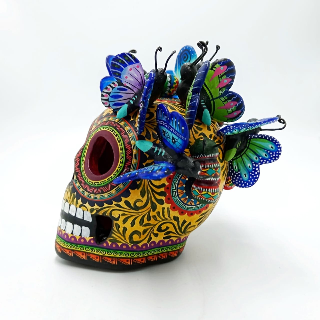 Day Of The Dead Ceramics Butterflys Human Skull By Alfonso Castillo PP6893