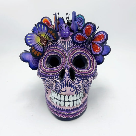 Day Of The Dead Ceramics Butterflys Human Skull By Alfonso Castillo PP6992