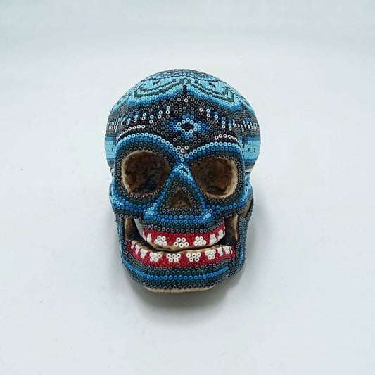 Huichol Hand Beaded Human Skull By Isandro Lopez PP6955