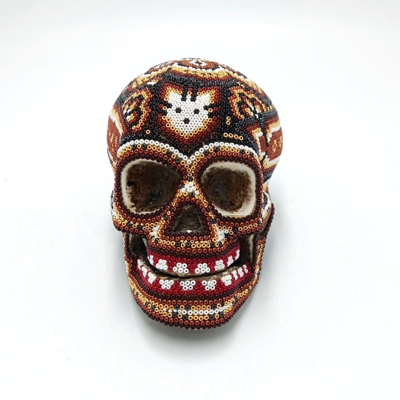 Huichol Hand Beaded Human Skull By Isandro Lopez PP6957