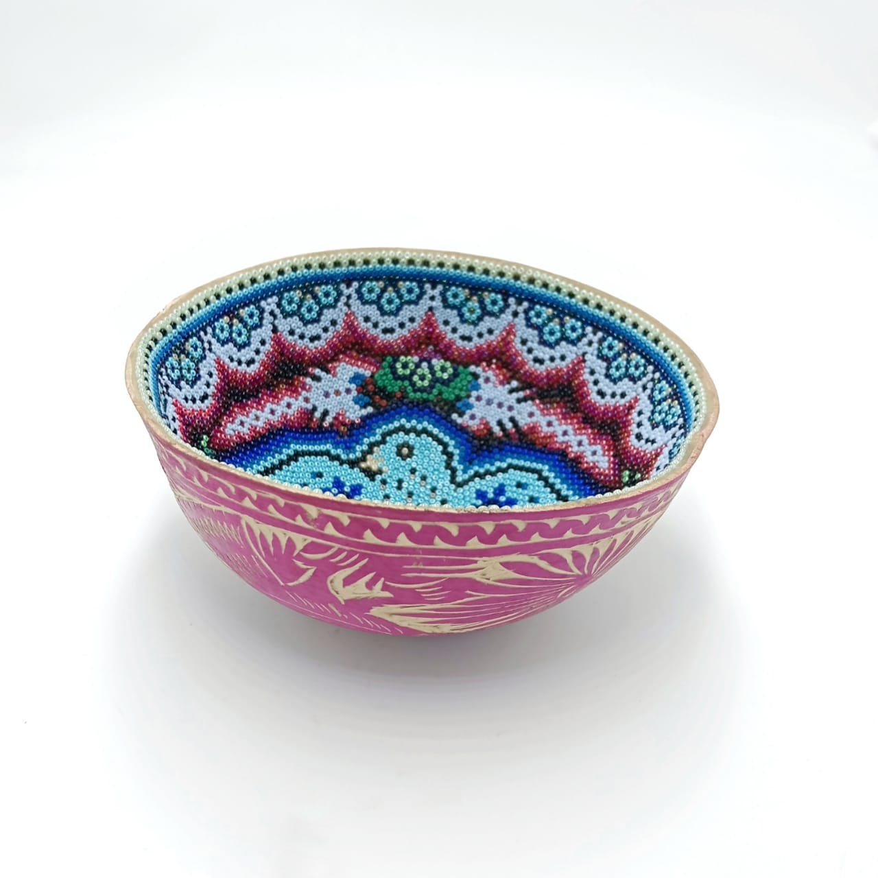 Huichol Hand Beaded Gourd Bowl Using Glass Beads By Morelia Lopez PP6979