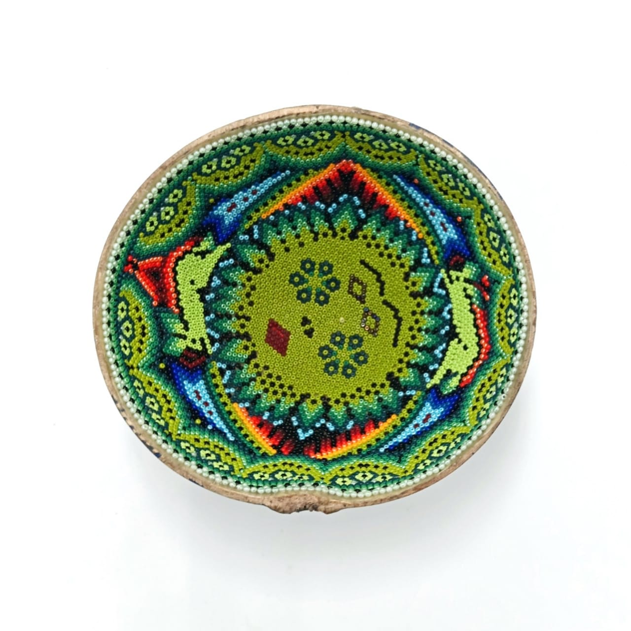 Huichol good Hand beaded ceremony bowl