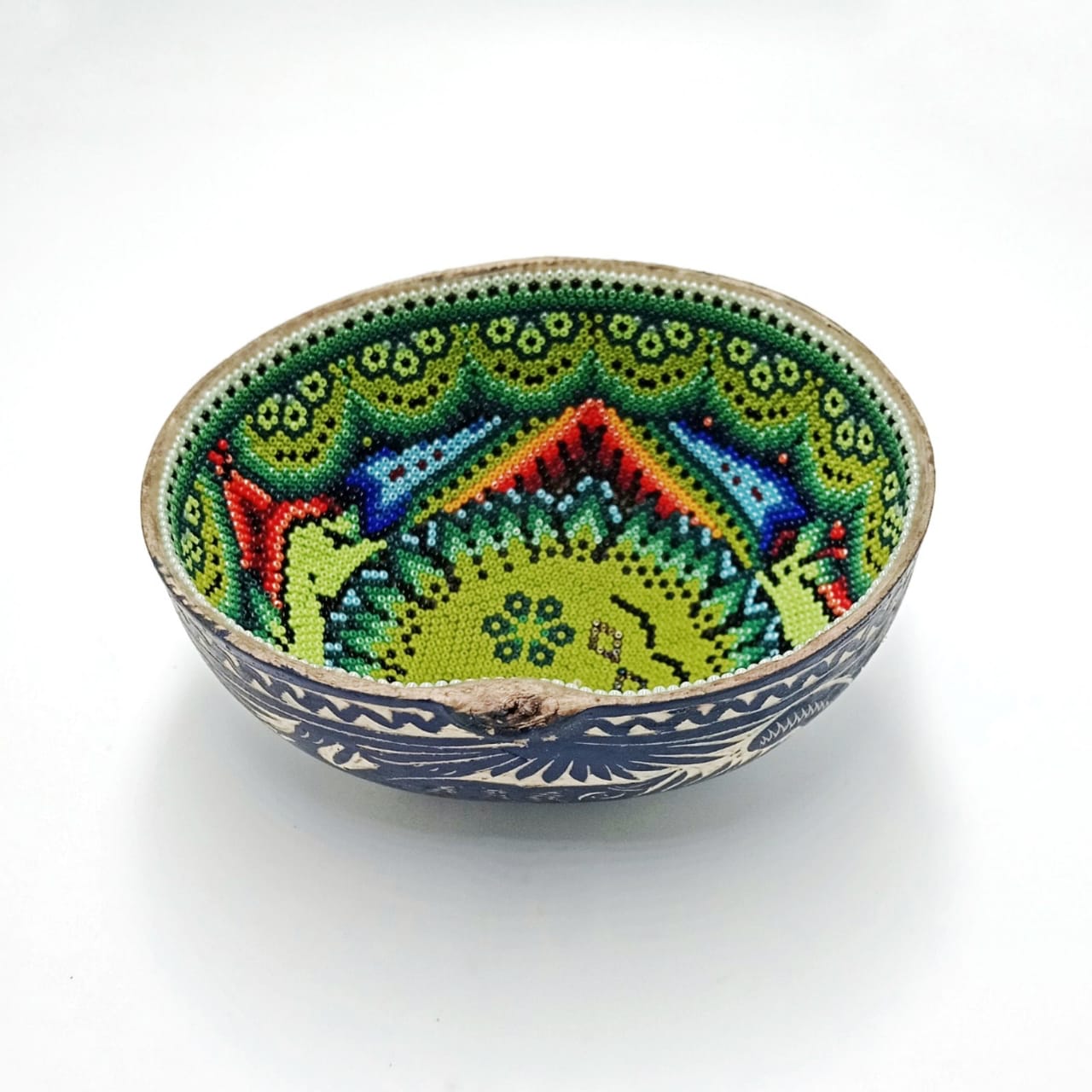 Huichol Hand Beaded Gourd Bowl Using Glass Beads By Morelia Lopez PP6980