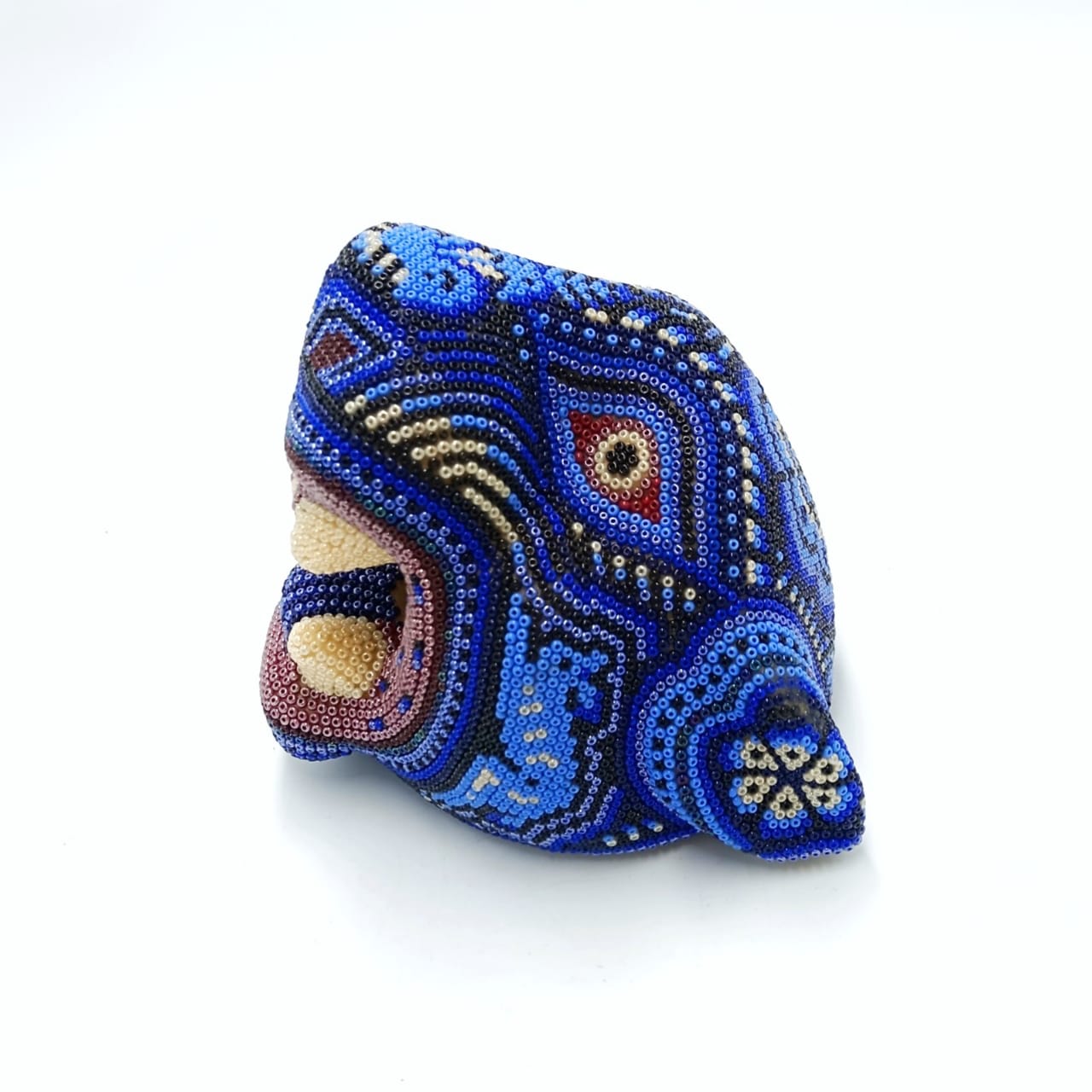 Hand Beaded Huichol Mexican Folk Art Jaguar Head By Morelia Lopez PP6977
