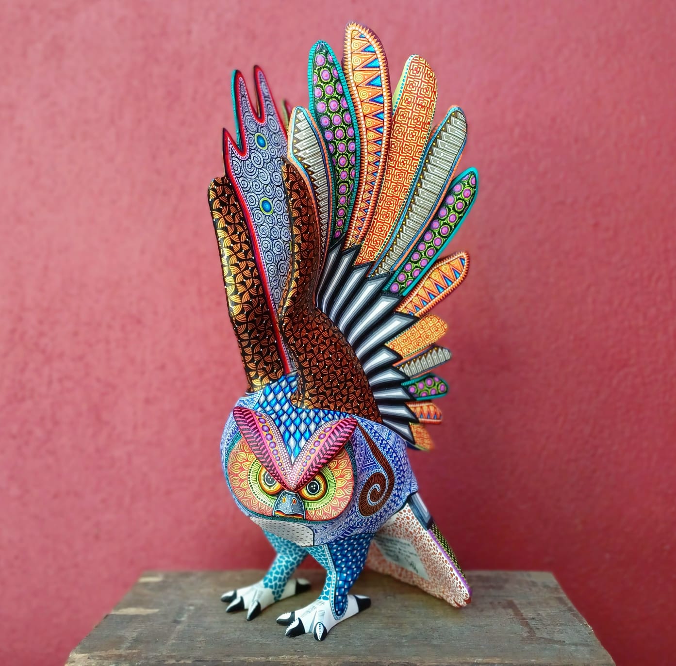 Oaxacan Wood Carving Owl By Manuel Cruz Prudencio PP7014