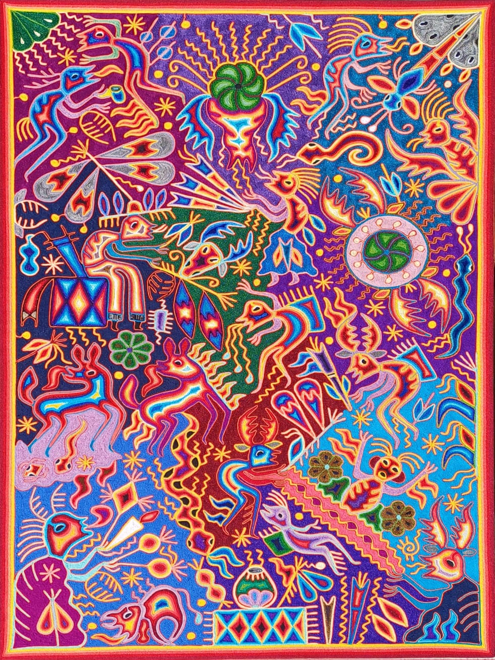 Huichol Yarn Painting Mexican Folk Art By Hilaria Chavez Carrillo PP7016