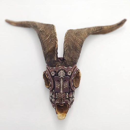 Beautiful Hand Beaded Huichol Mexican Cimarron Skull By Juan Villa Lopez PP7027