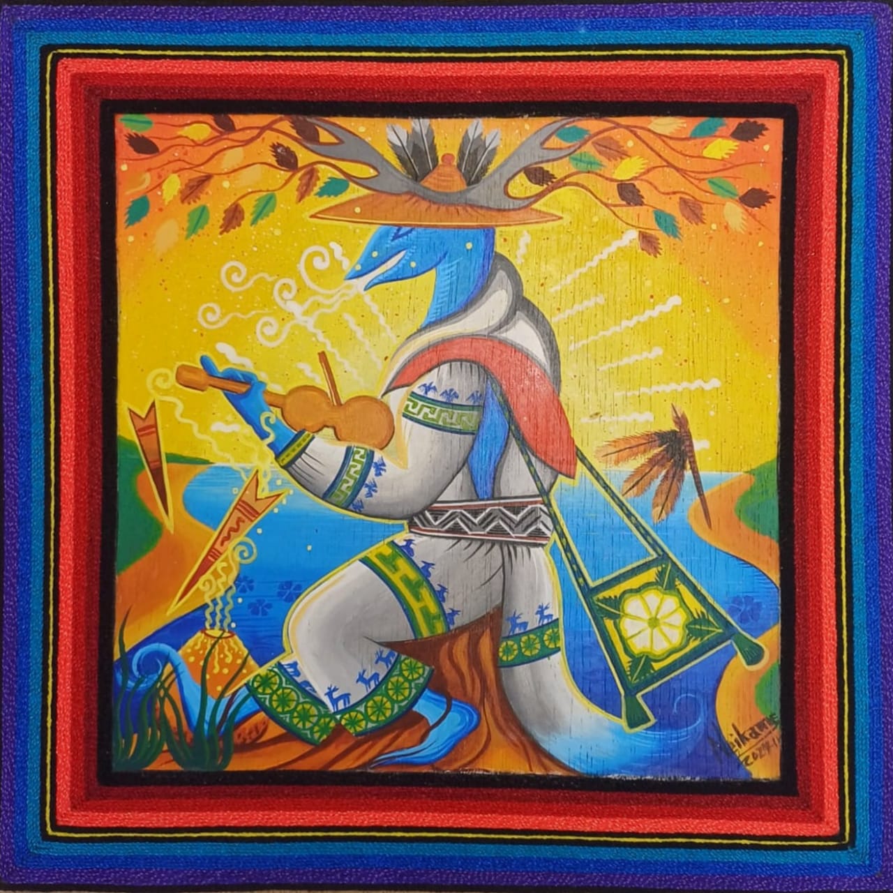 Huichol Mexican Folk Art Yarn Painting by Neikame PP7073