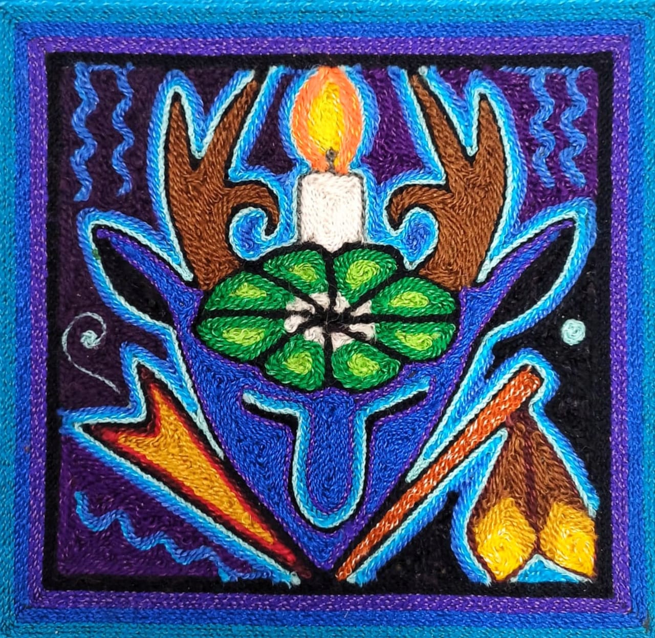 Huichol Mexican Folk Art Yarn Painting by Neikame PP7075