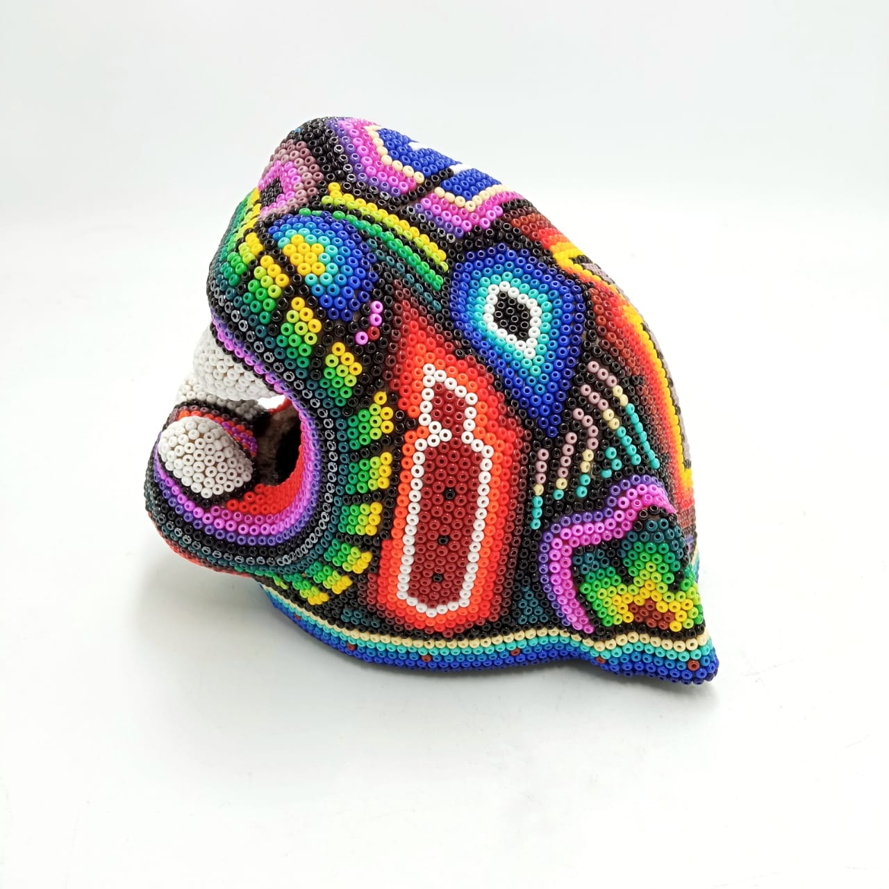 Fabulous Mexican Huichol Hand Beaded Jaguar Head By Octaviano Lopez  PP7056