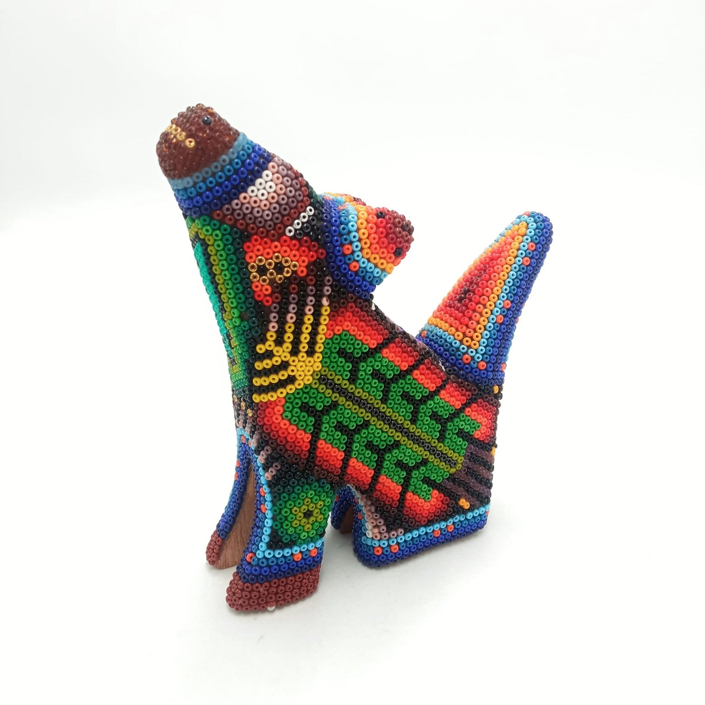 Huichol Hand Beaded Coyote Mexican Folk Art by Mayola Villa PP6402