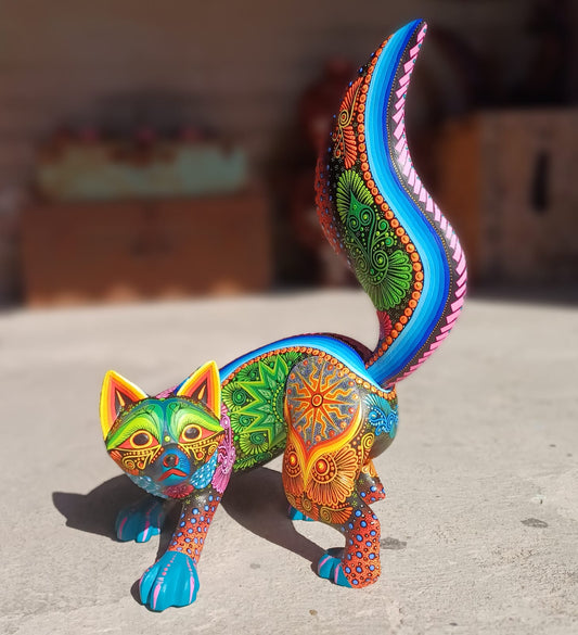 Oaxacan Wood Carving Alebrije Nahual Hand Made Racoon By Luis Sosa PP7112