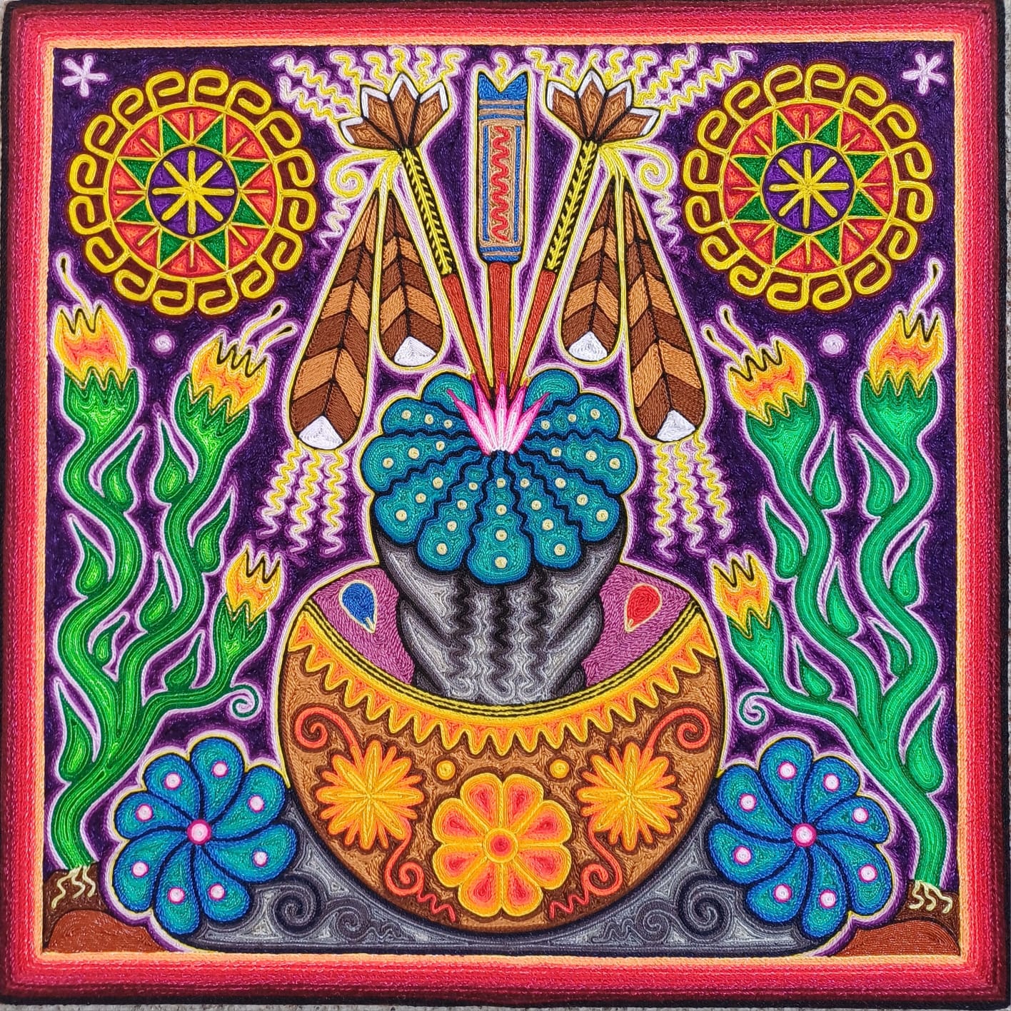 Huichol Indian Yarn Painting By Jose Luis  Castro PP7125