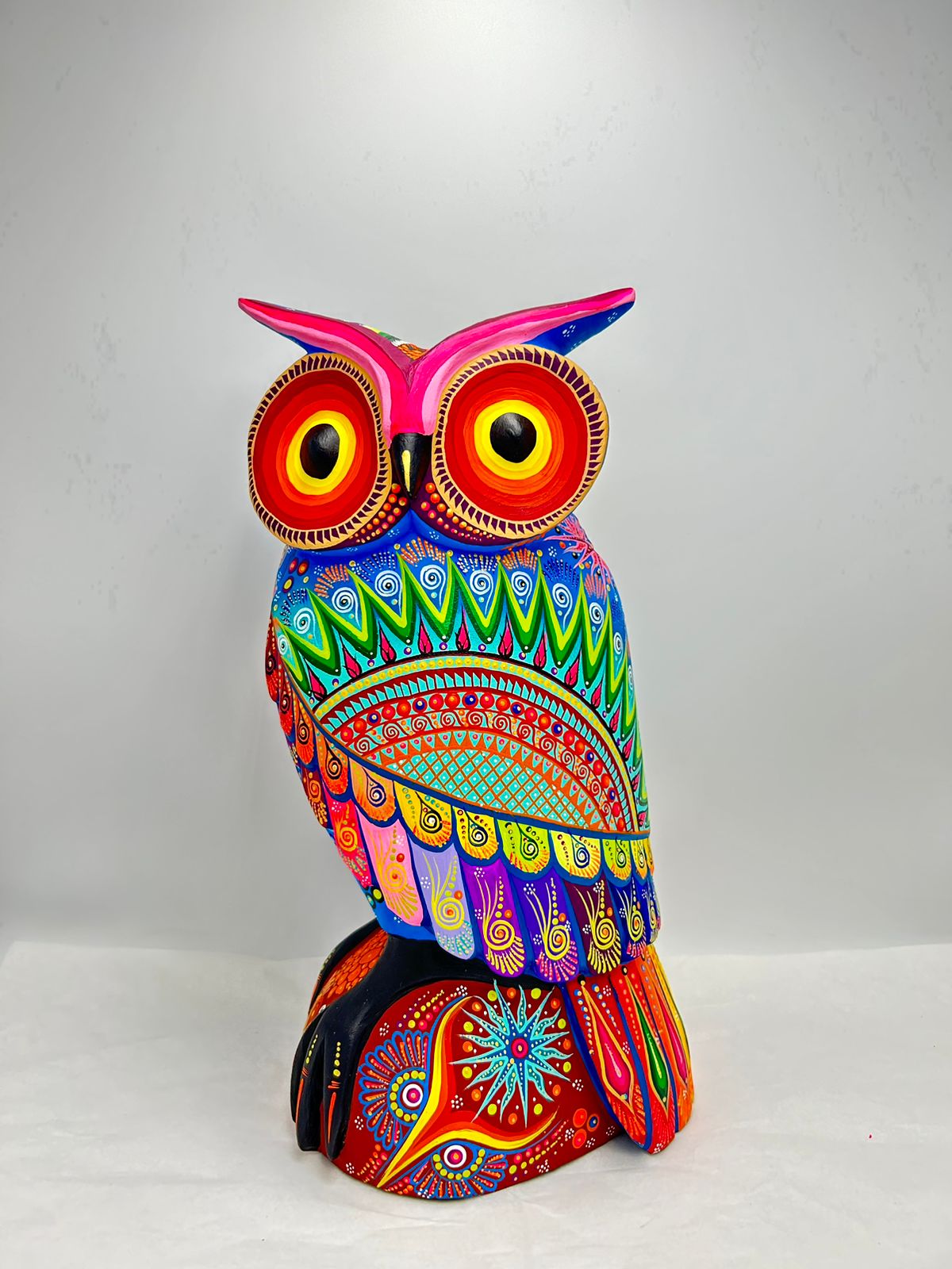 Oaxacan Wood Carving Hand Made Owl By Cesar Melchor PP7186