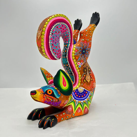 Oaxacan Wood Carving Hand Made Yoga Fox By Cesar Melchor PP7188