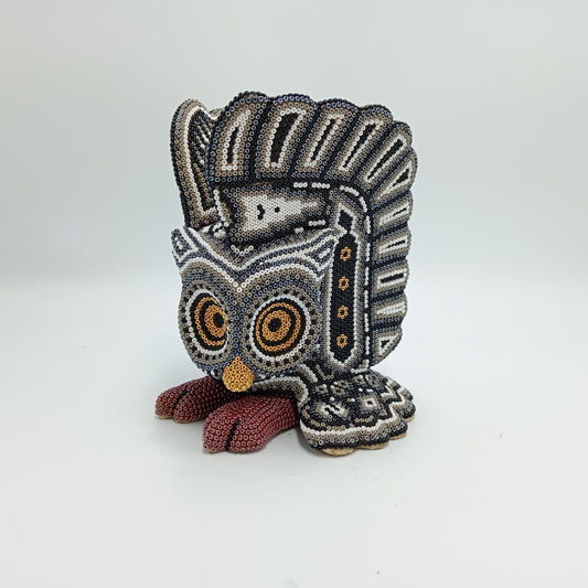 Mexican Folk Art Huichol Beaded Owl by Isandro Villa Lopez PP7199