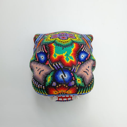 Huichol Mexican Folk Art Jaguar Head by Isandro Villa Lopez PP7206