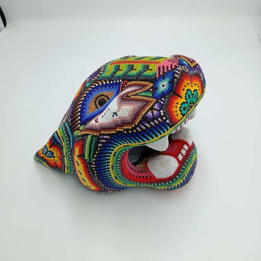 Huichol Mexican Folk Art Jaguar Head by Isandro Villa Lopez PP7215