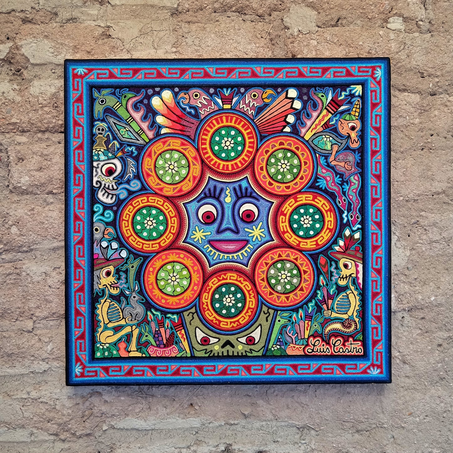 Huichol Indian Yarn Painting by  Luis Castro PP7196