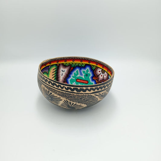 Huichol Hand Beaded Gourd Bowl By Isandro Villa Lopez PP7216