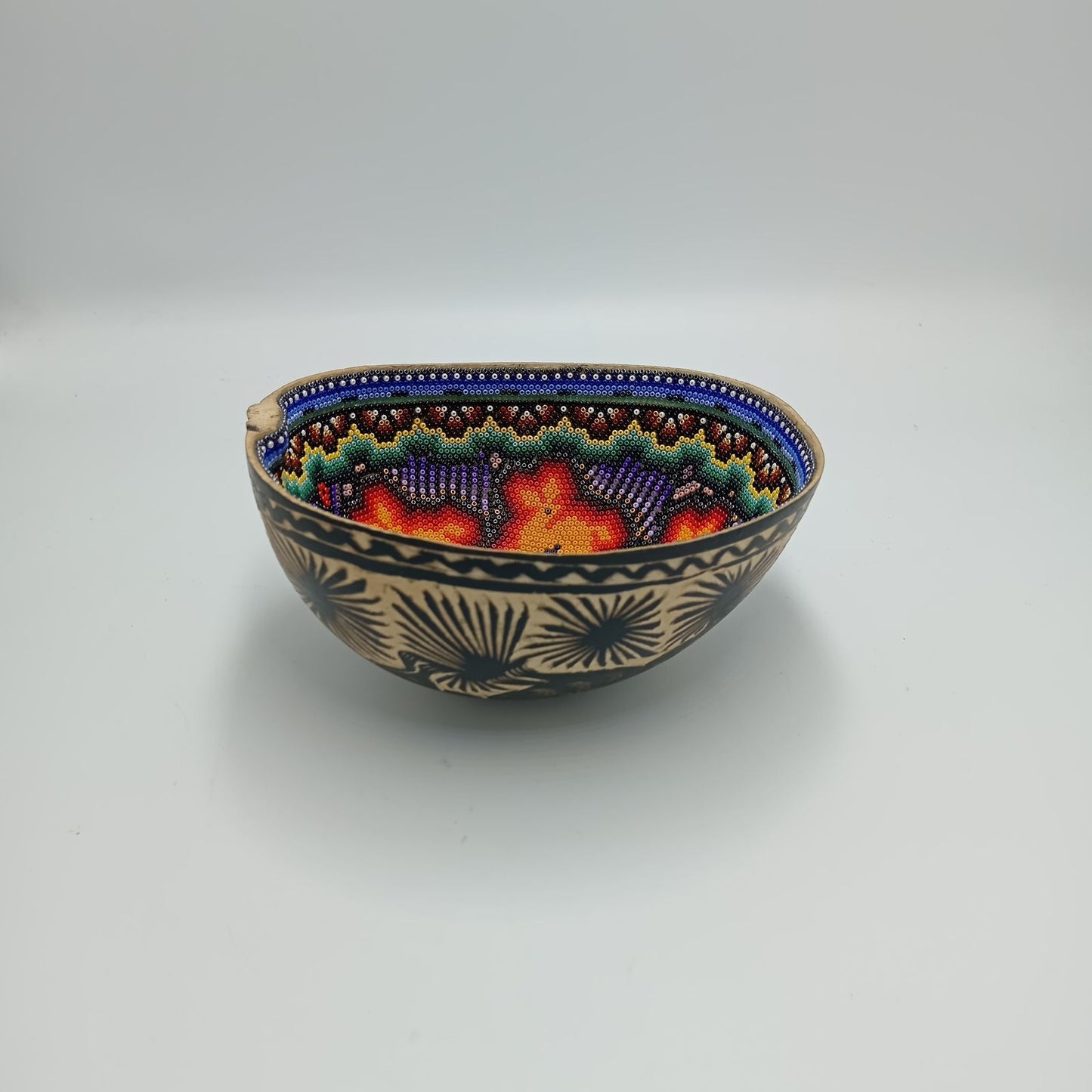 Huichol Hand Beaded Gourd Bowl By Isandro Villa Lopez PP7217