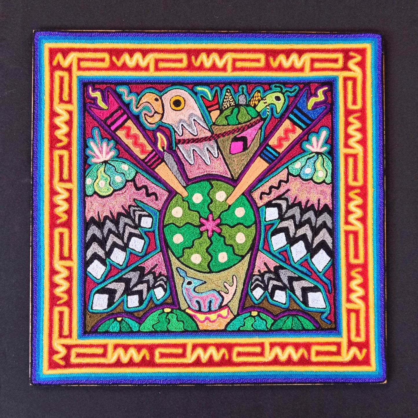 Huichol Indian Yarn Painting By Luis Castro PP7244