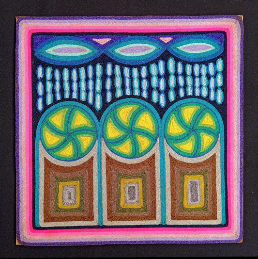 Huichol Indian Mexican Folk Art Yarn Painting by Jesus Jimenez PP7271