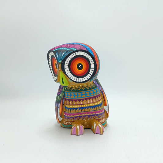 Mexican Oaxacan Wood Carving Owl By Ivan Fuentes PP7288