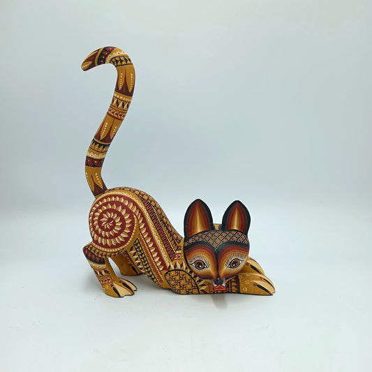 Mexican Oaxacan Wood Carving Cat By Ivan Fuentes PP7291