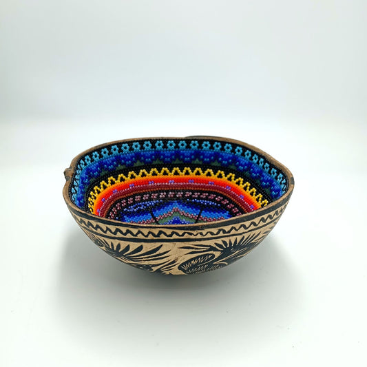 Huichol Hand Beaded Gourd Bowl By Santos Bautista PP7296