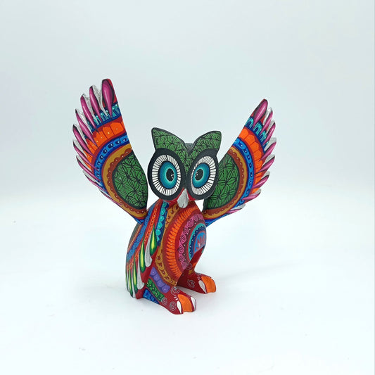 Mexican Oaxacan Wood Carving Owl By Ivan Fuentes PP7306