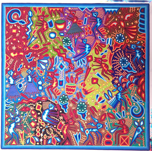 Mexican Art Huichol Indian Yarn Painting By Lourdes Muñoz Diaz PP7322