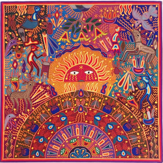 Mexican Folk Art Huichol Indian Yarn Painting By Perla Díaz Benitez PP7323