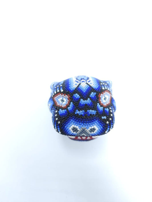 Huichol Hand Beaded Jaguar Head By Octaviano Villa Lopez PP7333