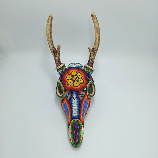 Mexican Huichol Art Cast Resin Deer Skull By Octaviano Villa Lopez PP7343