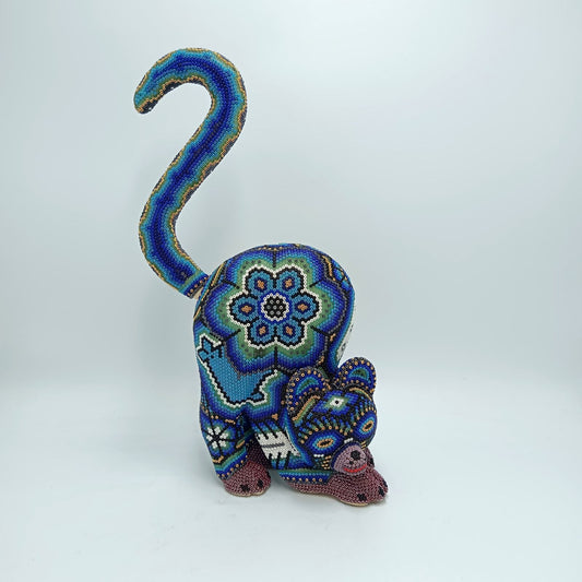 Mexican Huichol Hand Beaded Cat By Isandro Villa Lopez PP7359