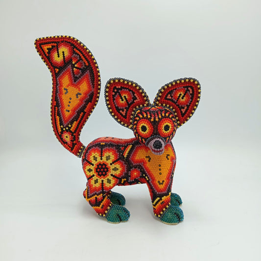 Mexican Huichol Hand Beaded Fox By Isandro Villa Lopez PP7360