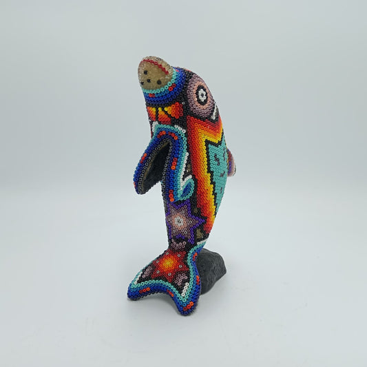 Mexican Huichol Hand Beaded Dolphin By Isandro Villa Lopez PP7387